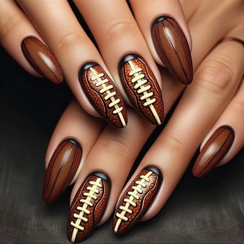 Football Themed Nail Art, Press On Nails, Almond Shaped, NEW